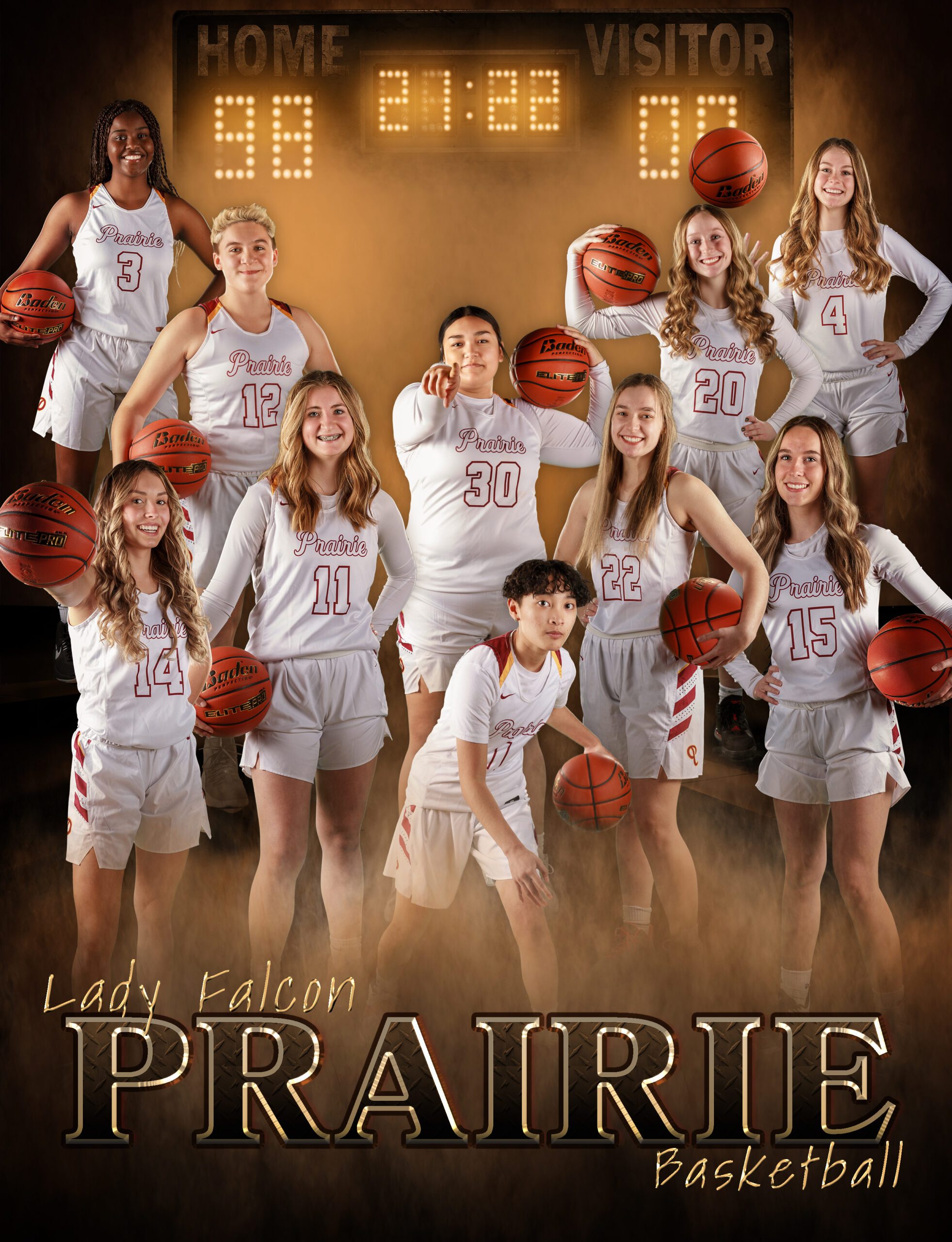Team photo for the Prairie Highschool girl's basketball team