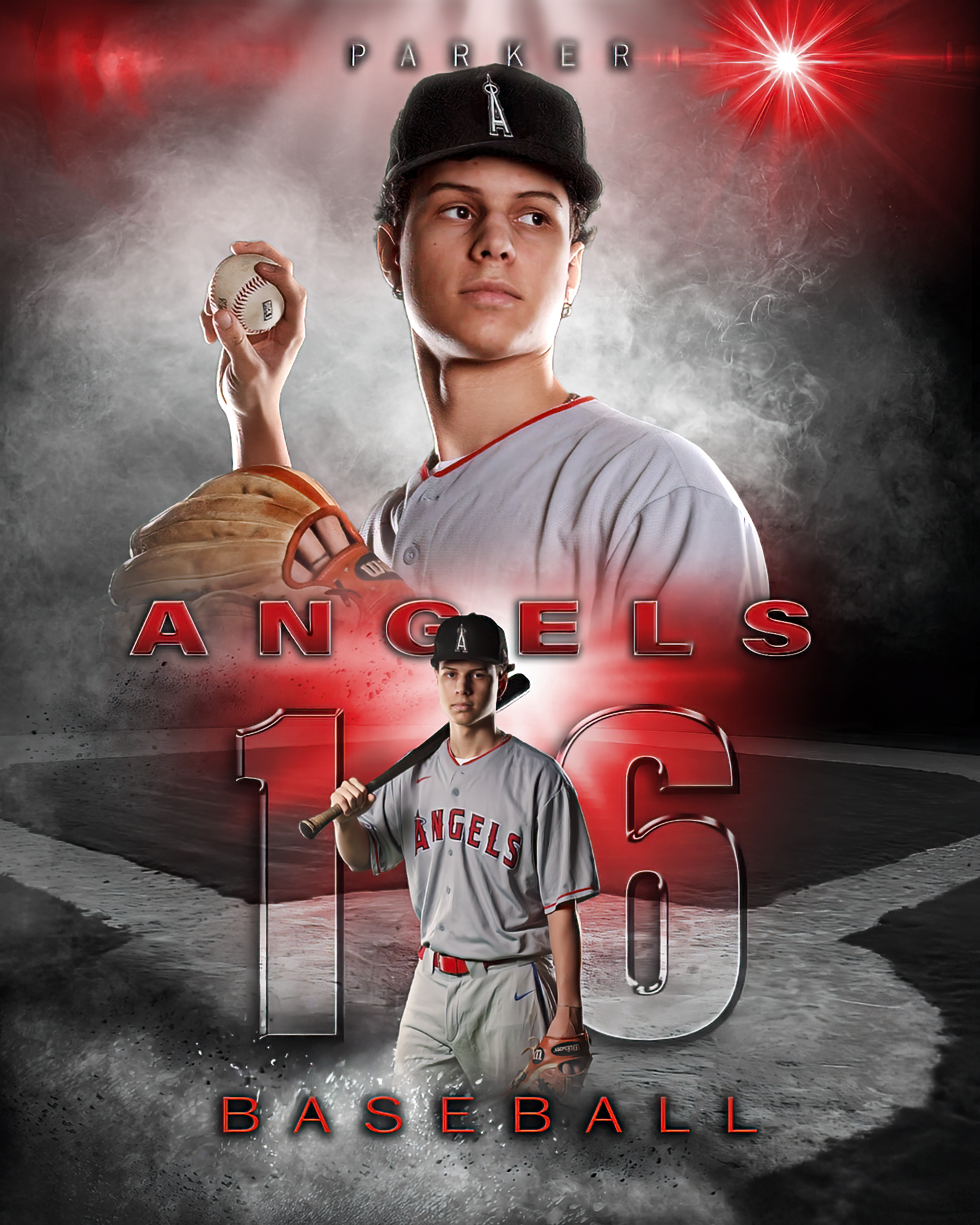 An example of a sports portrait featuring a teenage baseball player