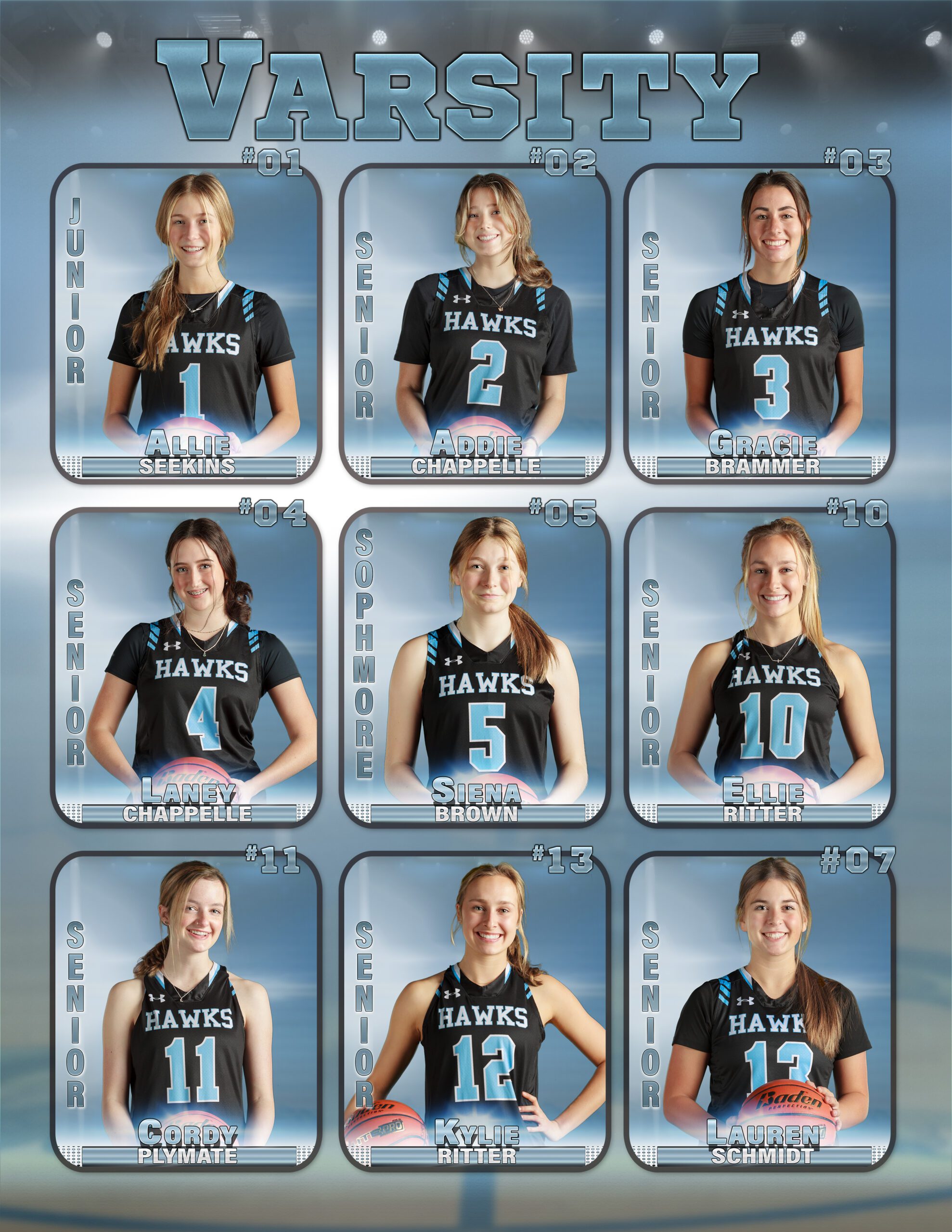 Team photo for the Hawks Highschool ladies basketball team