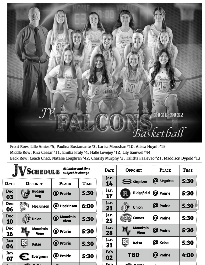 Team photo for the Falcons Highschool girl's basketball team
