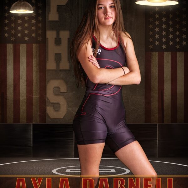 An example of a sports portrait featuring a teenage female wrestler player