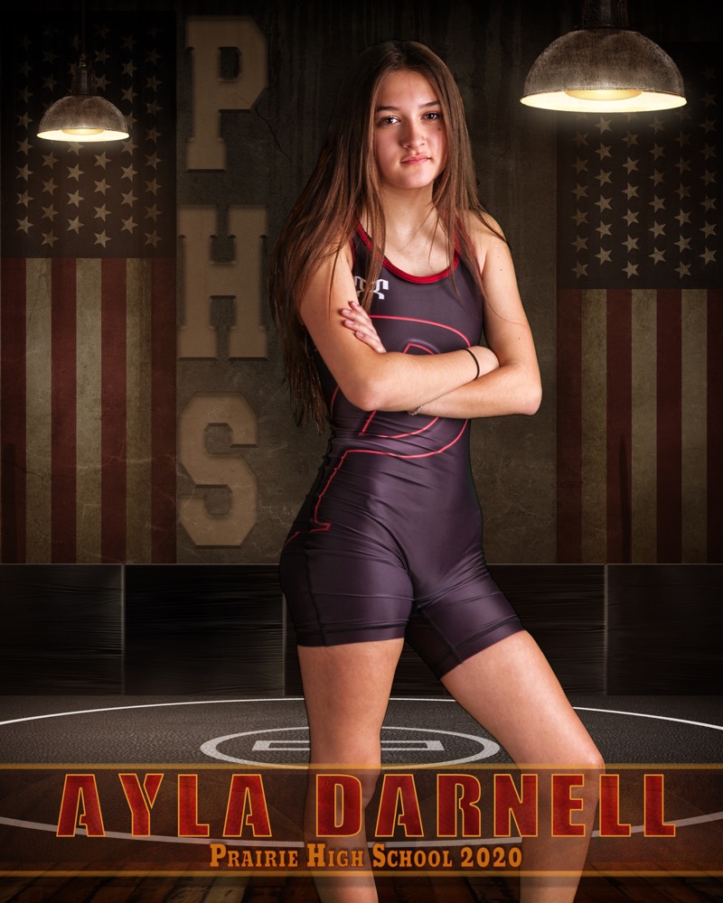 An example of a sports portrait featuring a teenage female wrestler player