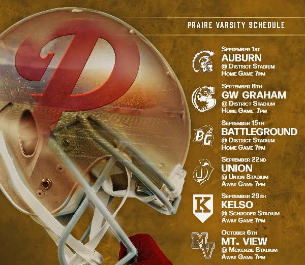 Sports flyer graphic design for a football schedule from Prairie High School