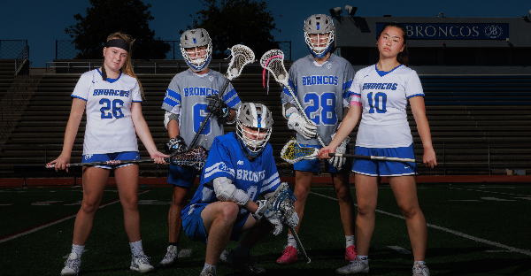 A group of lacrosse players in the stadium to illustrate senior photography.